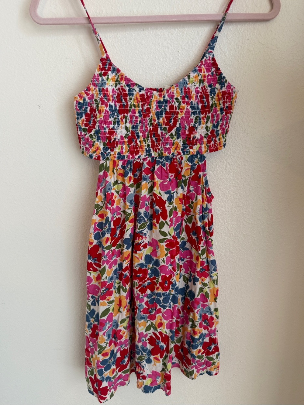 Roxy Floral Smocked Sundress - Pink Red Blue Multi
